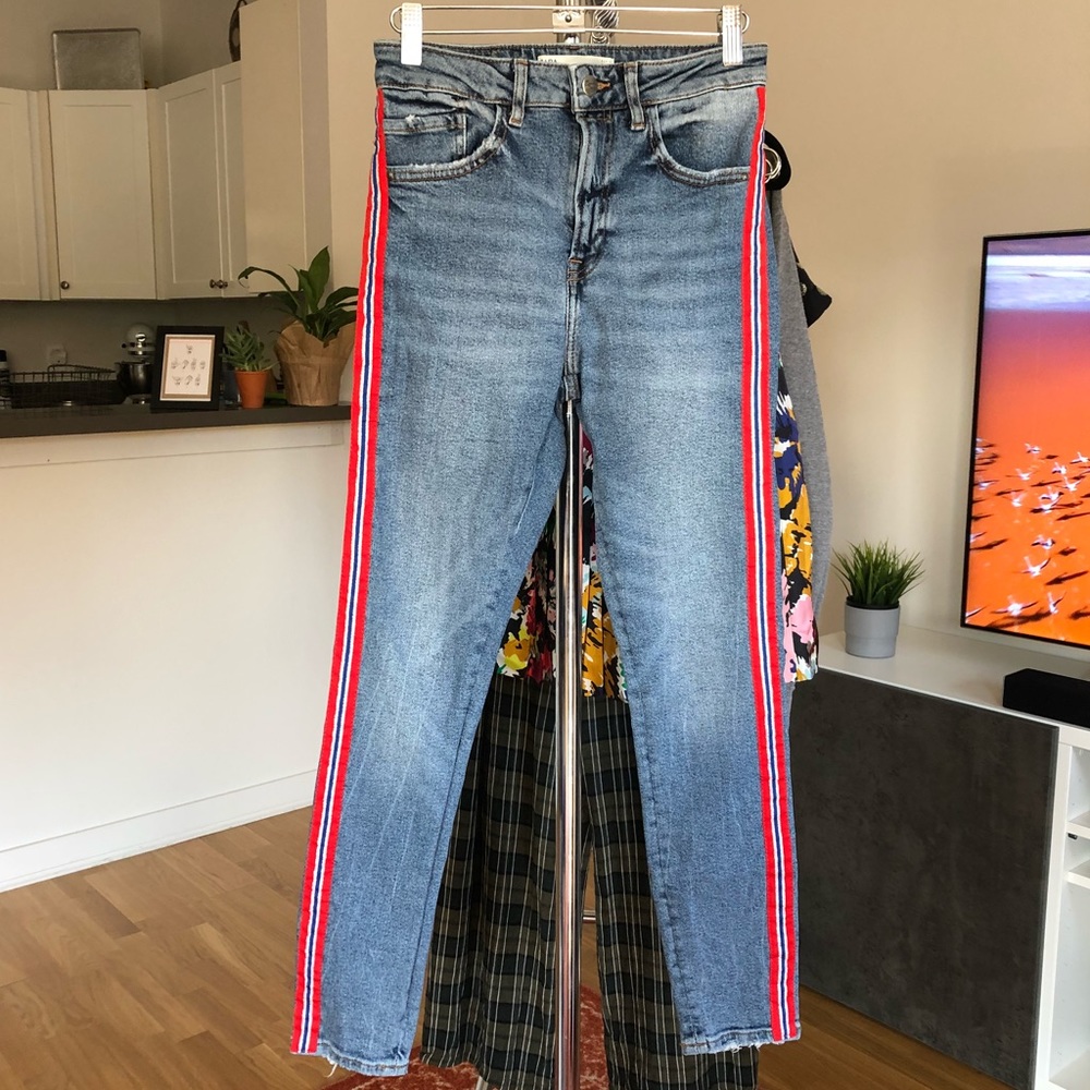 Zara High-Wasted Jeans with Stripe Detail